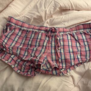Aerie Pink and Blue Plaid Sleep Shorts